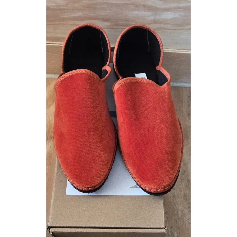 Cayumas Figaro Orange Velvet Friulane Venetian Flats Handmade Italy Size 37